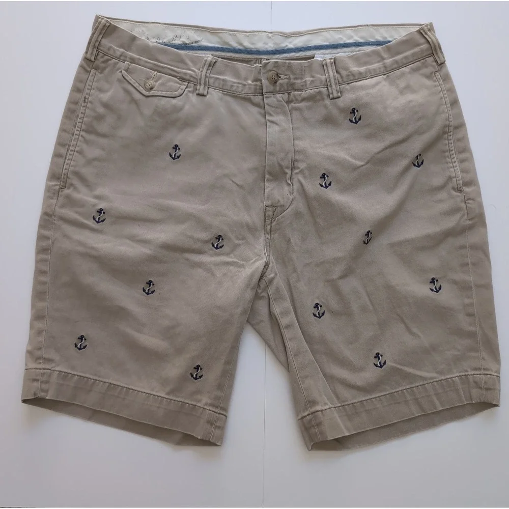 Polo Ralph Lauren Bedford Chino Shorts Mens 36 Classic Fit Khaki Anchors Preppy